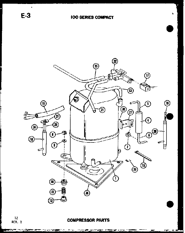 100 Series Compact Compressor Parts Diagram and Parts List for ES108-2HL P67231-22R Amana Air Conditioner