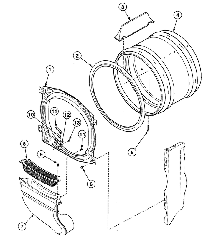 Drum Assy Diagram and Parts List for SSEB17WJ1500  Speed Queen Dryer