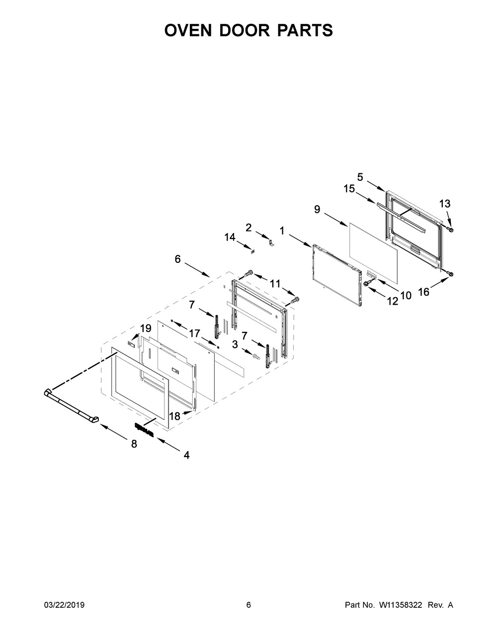 Oven Door Parts Diagram and Parts List for JMW2430DP04  Maytag Microwave Oven Combo