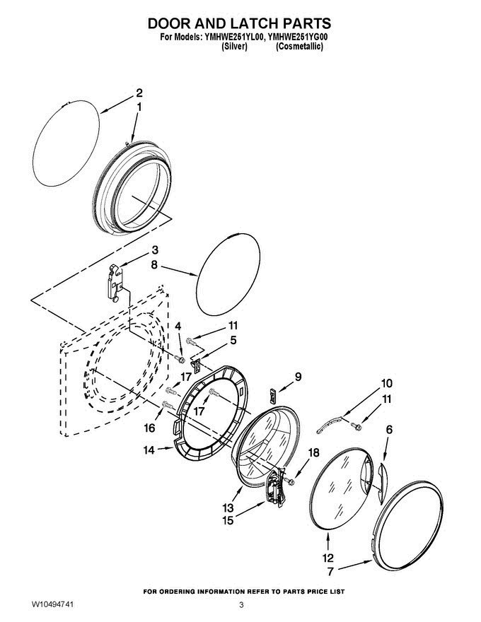 02 - Door And Latch Parts Diagram and Parts List for YMHWE251YL00  Maytag Washer