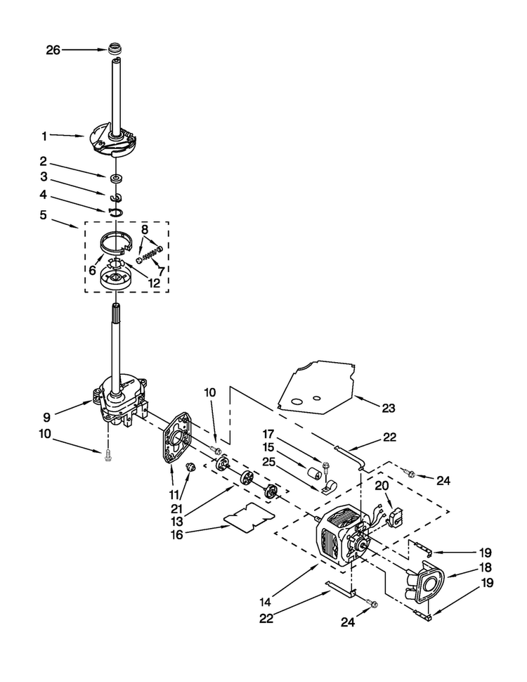 Brake, Clutch, Gearcase, Motor And Pump Parts Diagram and Parts List for MGT3800XW1  Maytag Washer Dryer Combo