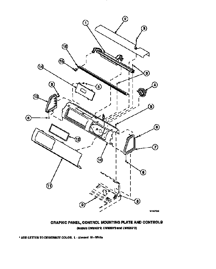 Graphic Panel, Control Mounting Plate And Controls Diagram and Parts List for CW8202W2-PCW8202W2A  Crosley Washer