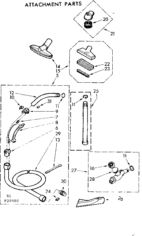 Attachment Parts Diagram and Parts List for 11628980  Kenmore Canister Vacuum