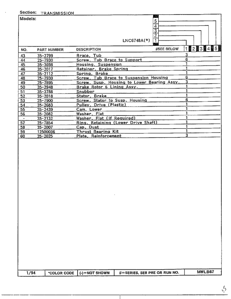 Transmission Page 4 Diagram and Parts List for 6748A  Norge Washer