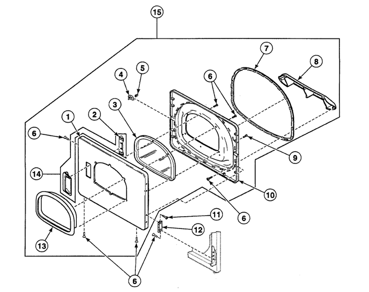 Door Assy Diagram and Parts List for SSEF17LJ  Speed Queen Dryer
