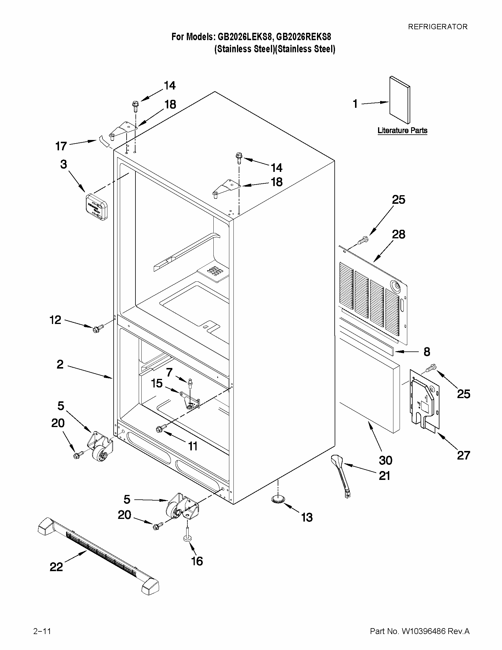 Cabinet Parts Diagram and Parts List for GB2026LEKS8  Amana Refrigerator
