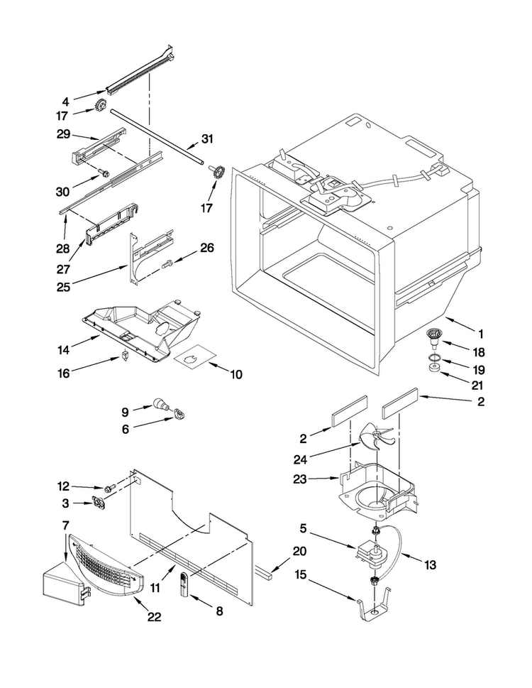 Freezer Liner Parts Diagram and Parts List for JFC2089WEP3  Jenn-Air Refrigerator