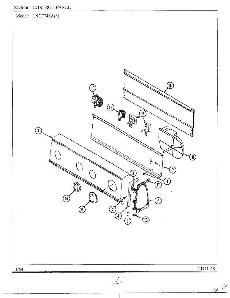 Control Panel Diagram and Parts List for 7748A  Norge Dryer