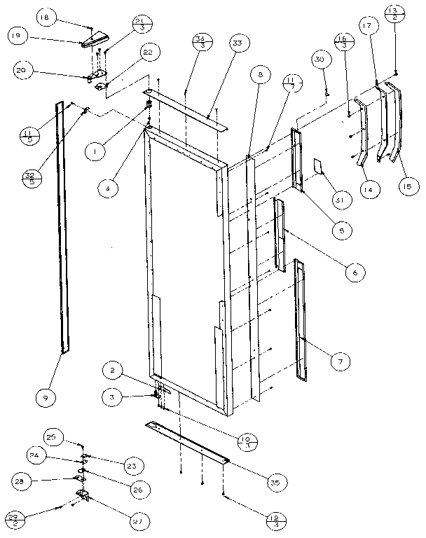 Refrigerator Door, Hinge, And Trim Diagram and Parts List for 36271-P1121801W  Amana Refrigerator