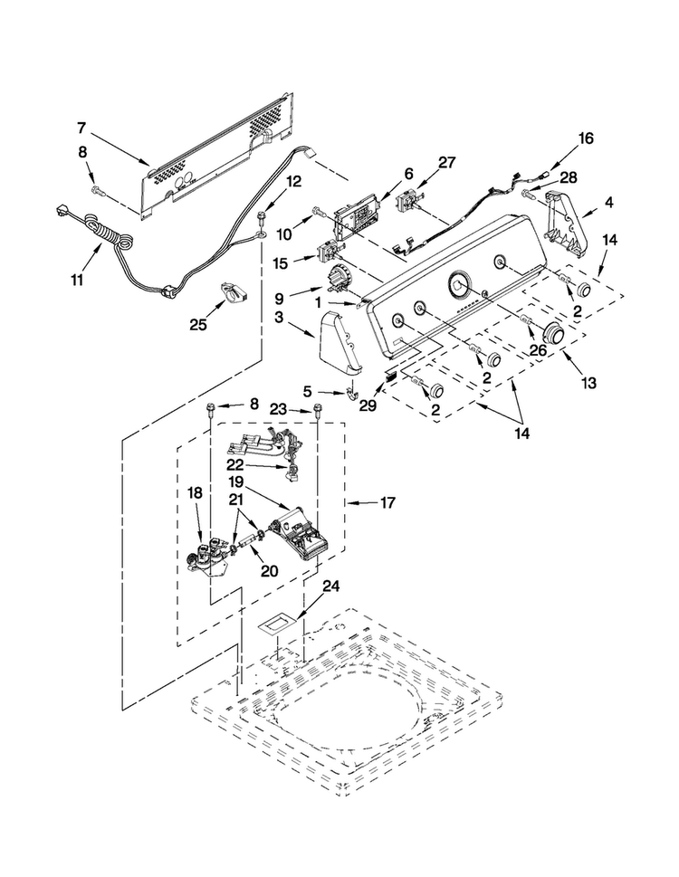 Controls And Water Inlet Parts Diagram and Parts List for MVWC200XW1  Maytag Washer