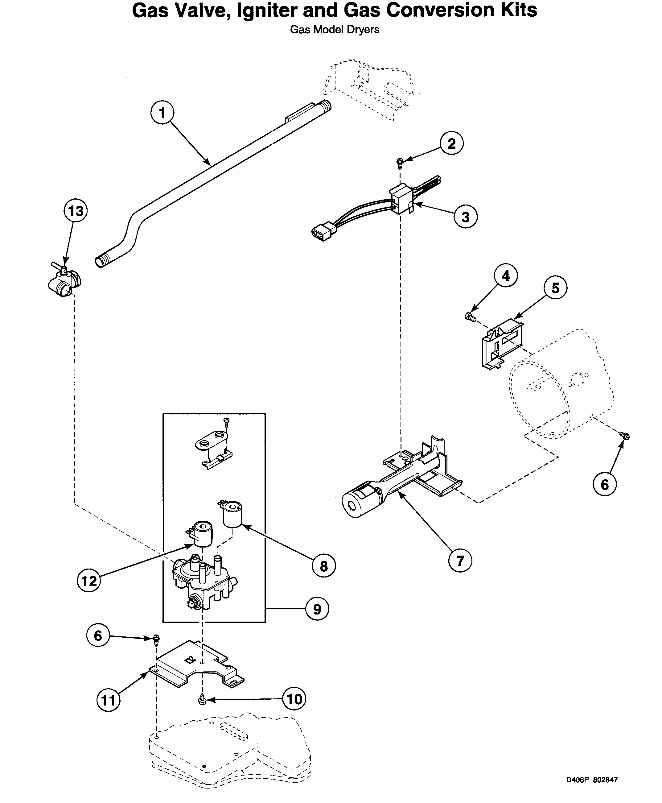 Gas Valve Diagram and Parts List for LTZA9AWN0902  Speed Queen Washer Dryer Combo