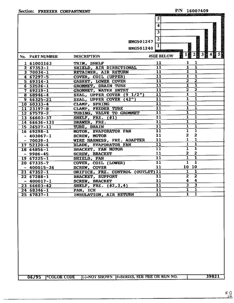 Freezer Compartment Page 2 Diagram and Parts List for 501247  Admiral Refrigerator