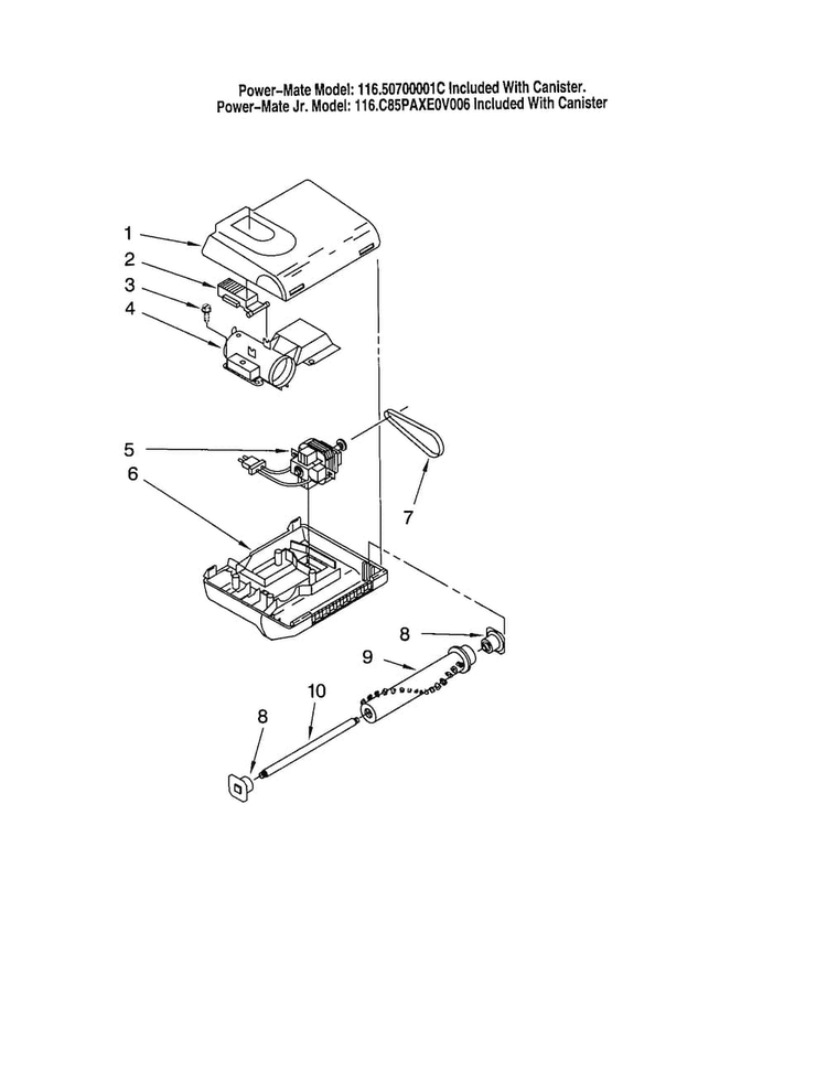 Power-mate Diagram and Parts List for 11620700001C  Kenmore Canister Vacuum