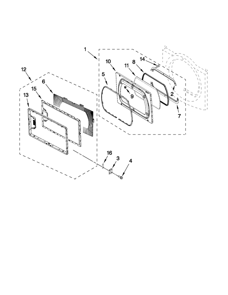 Door Parts Diagram and Parts List for MGDX700XW0  Maytag Dryer