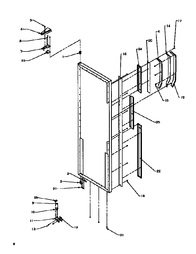 Refrigerator Door Hinge/trim Diagram and Parts List for SXD19NL-P1168802WL  Amana Refrigerator