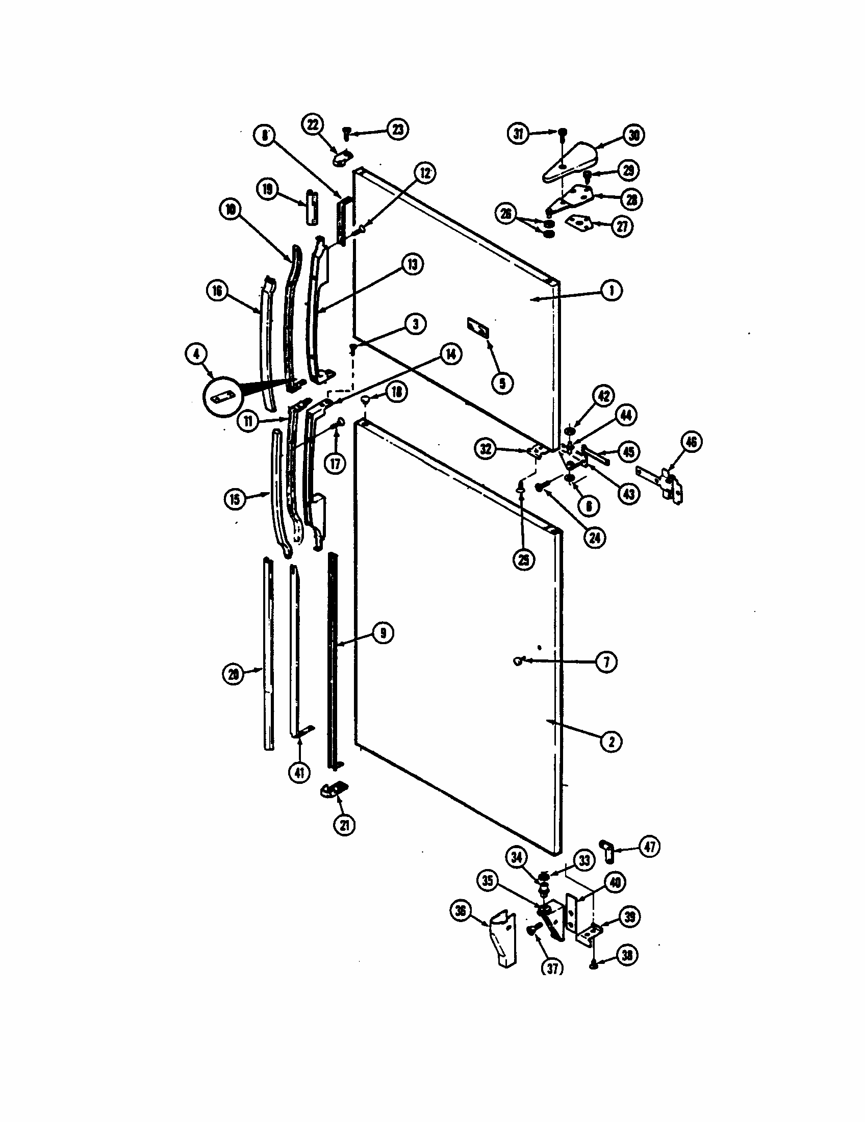 Outer Door Diagram and Parts List for RTP1700CAL-DH34A  Maytag Refrigerator