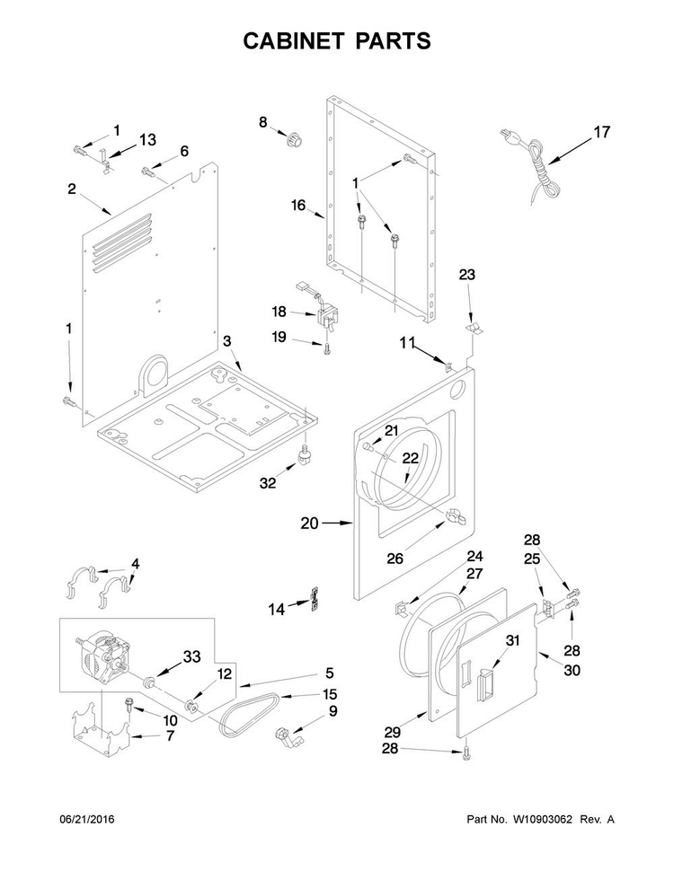 Cabinet Parts Diagram and Parts List for NEC3120FW0  Amana Dryer