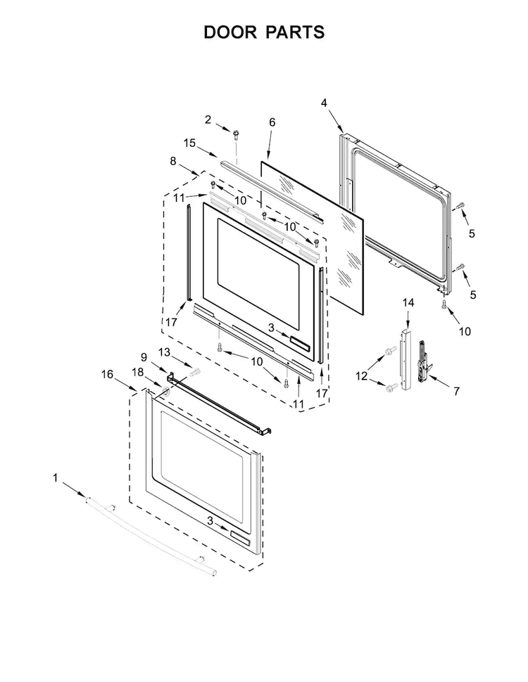 Door Parts Diagram and Parts List for JES1750EB0  Jenn-Air Range