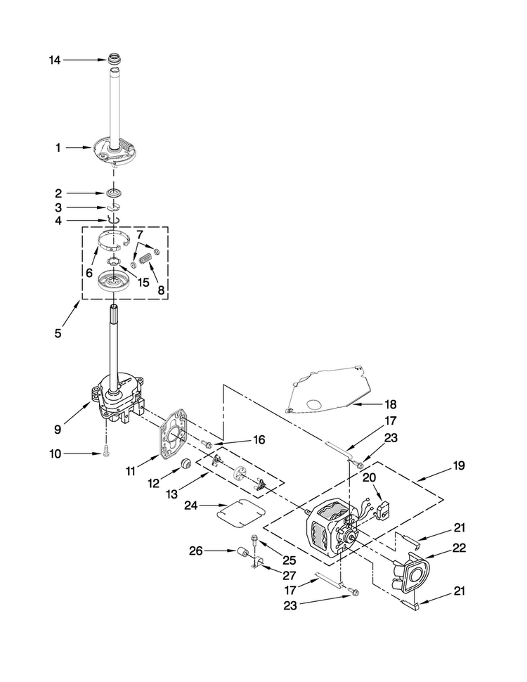 Brake, Clutch, Gearcase, Motor And Pump Parts Diagram and Parts List for 6AMTW5555TQ1  Maytag Washer