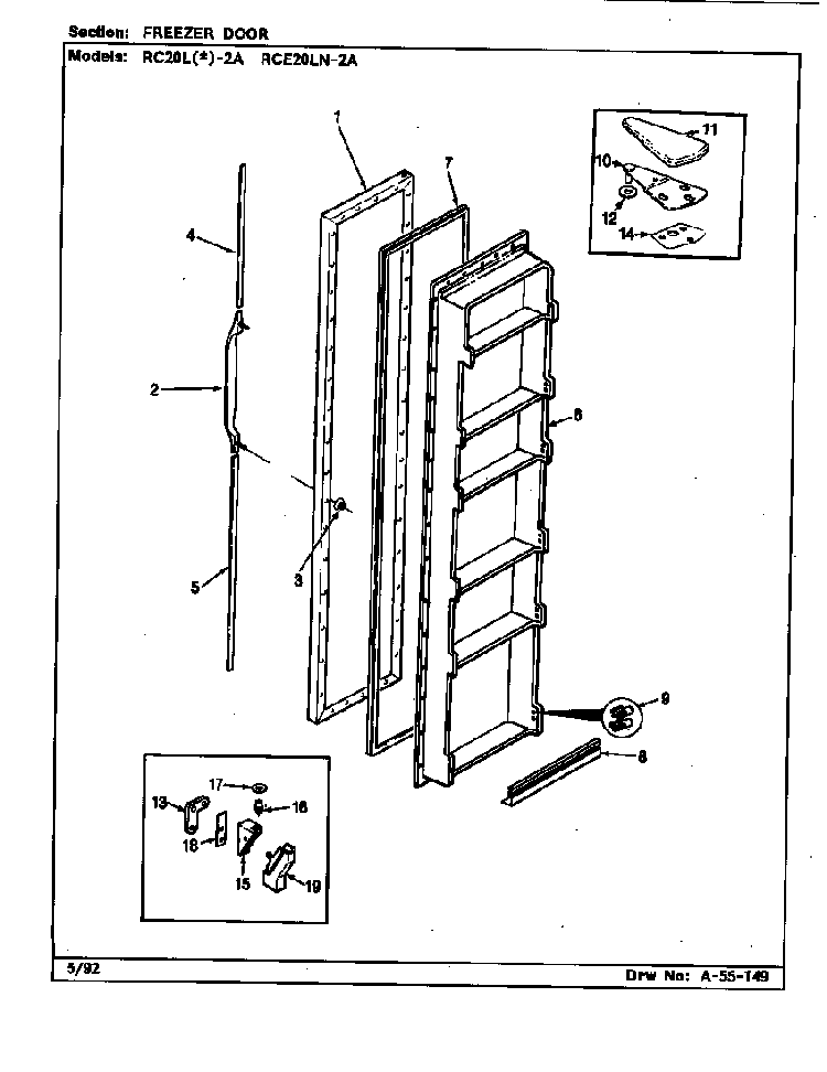 Freezer Door Diagram and Parts List for RC20LN-2A-BS01G  Magic Chef Refrigerator
