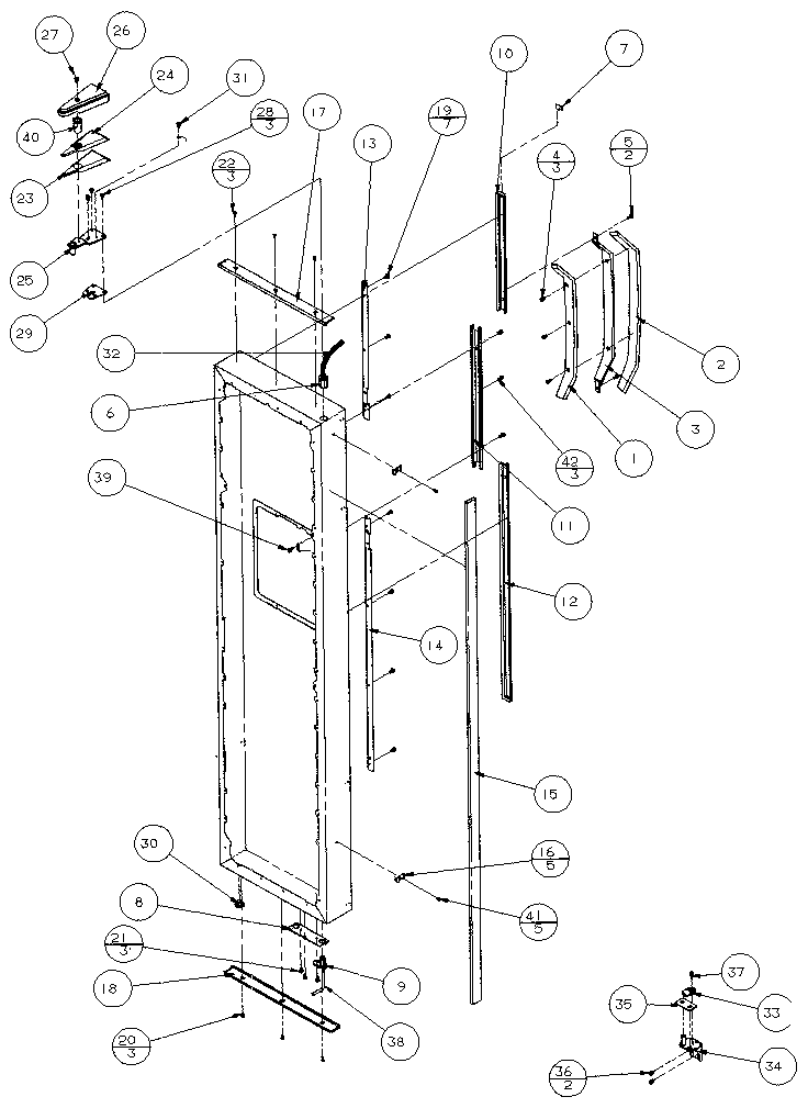 Freezer Door, Hinge, And Trim Diagram and Parts List for 36798-P1152602W  Amana Refrigerator