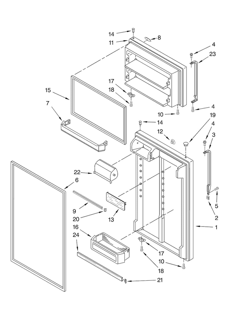 Door Parts Diagram and Parts List for M1TXEMMWB00  Maytag Refrigerator