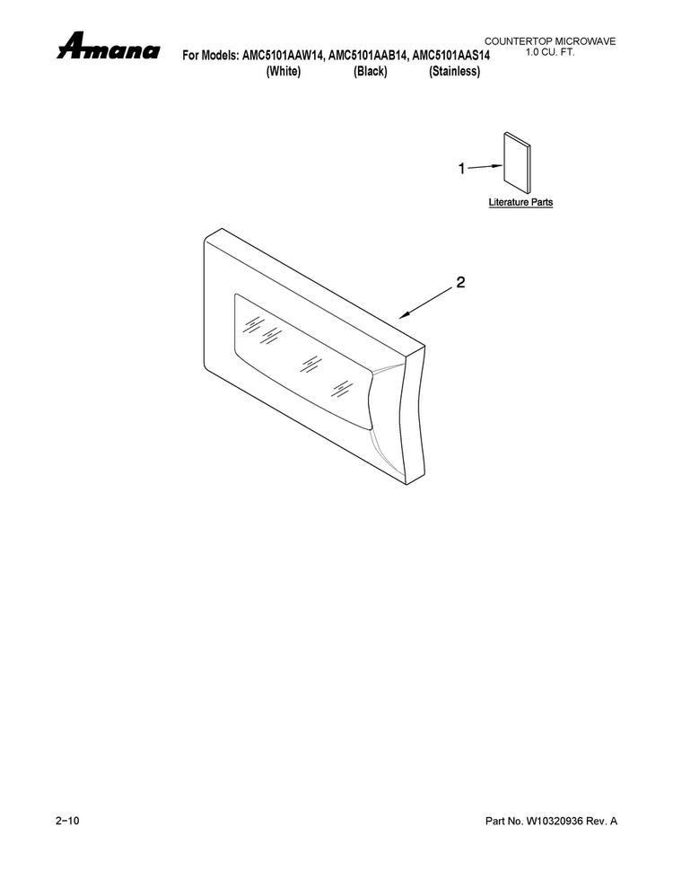 Microwave Door Parts Diagram and Parts List for AMC5101AAW14  Amana Microwave