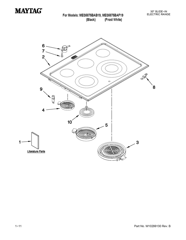 Cooktop Parts Diagram and Parts List for MES5875BAB19  Maytag Range