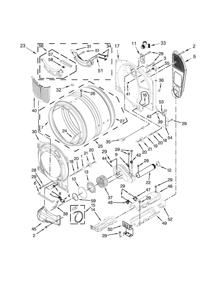 Bulkhead Parts Diagram and Parts List for MED5100DC0  Maytag Dryer