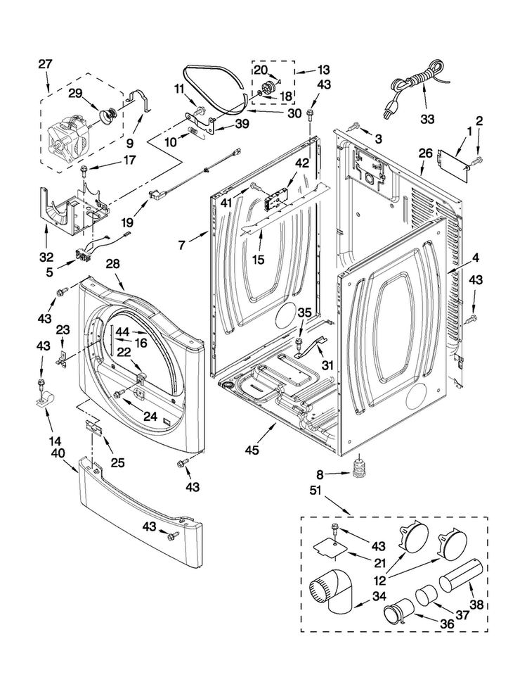 Cabinet Parts Diagram and Parts List for MGDE201YW0  Maytag Dryer