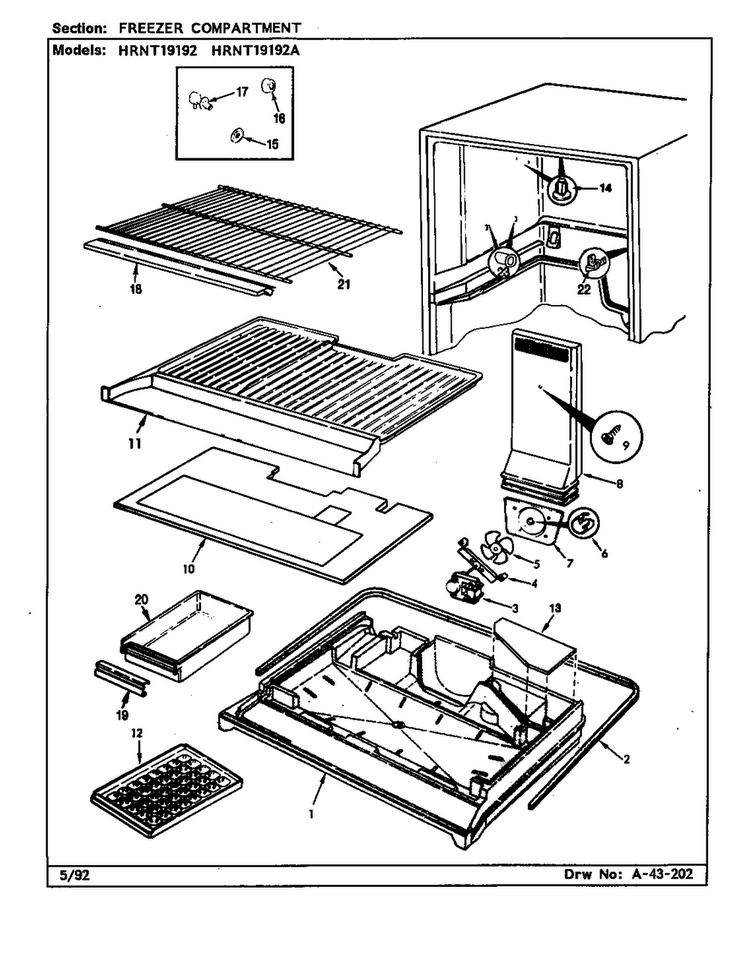 Freezer Compartment Diagram and Parts List for HRNT19192 CF52A Maytag Refrigerator