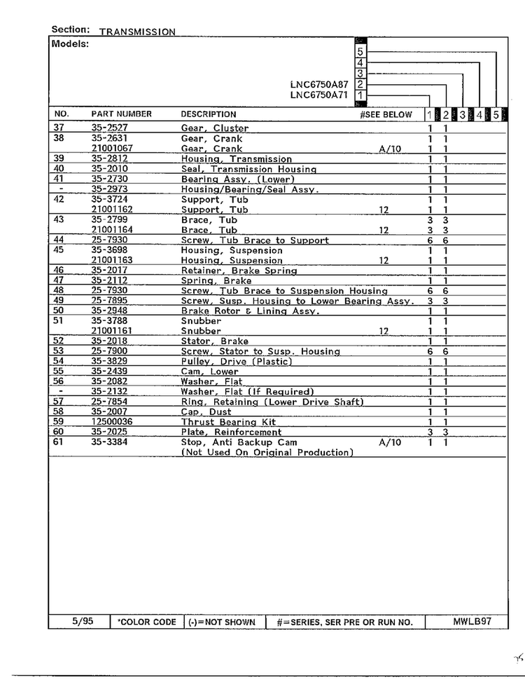 Transmission Page 3 Diagram and Parts List for 6750A87  Norge Washer