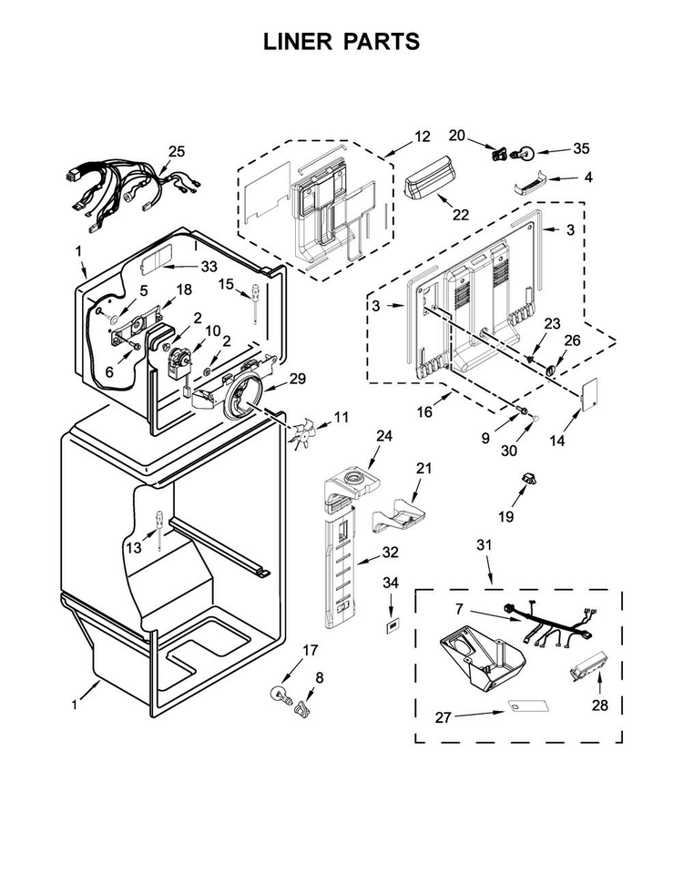 Liner Parts Diagram and Parts List for MRT519SFFH00  Maytag Refrigerator