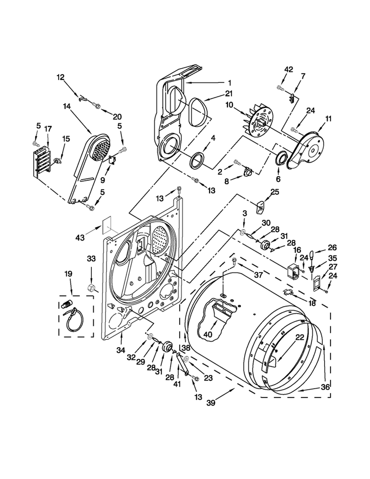Bulkhead Parts Diagram and Parts List for CED147SBW0  Crosley Dryer