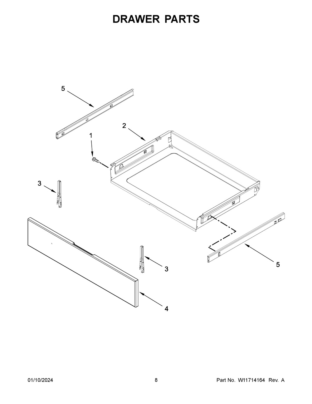 Drawer Parts Diagram and Parts List for YMES8800PZ1  Maytag Range