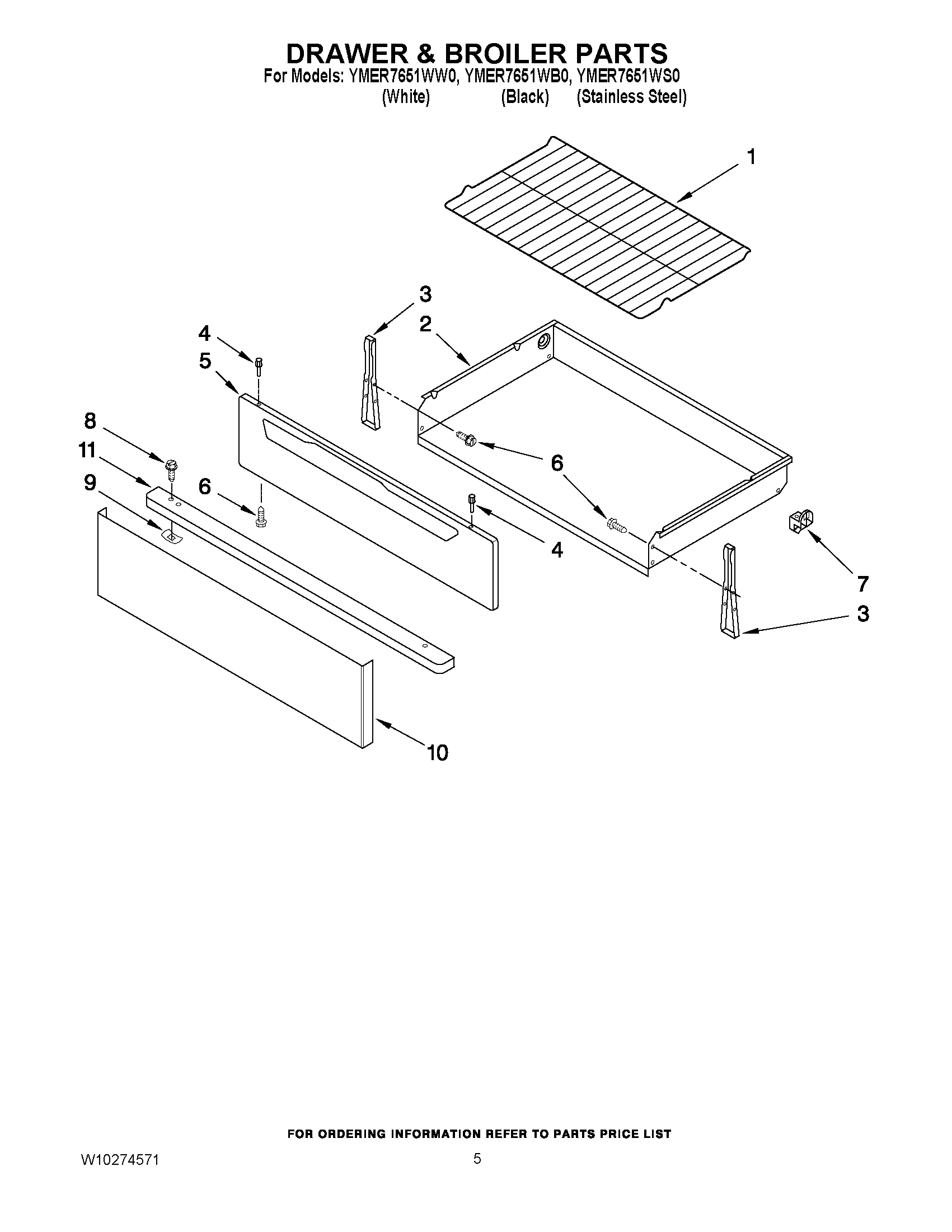 04 - DRAWER & BROILER PARTS Diagram and Parts List for YMER7651WW0  Maytag Range