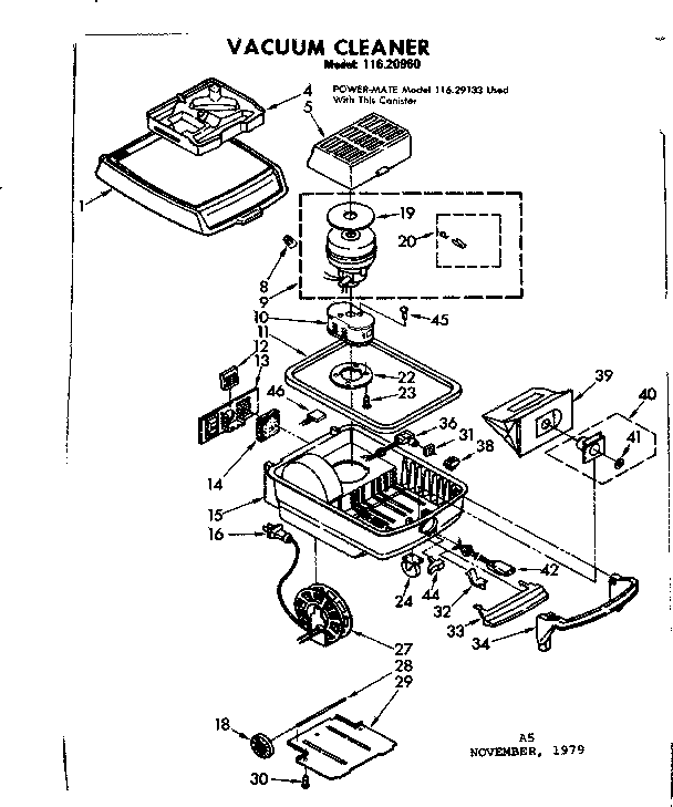 Base Assembly Diagram and Parts List for 11620960  Kenmore Canister Vacuum