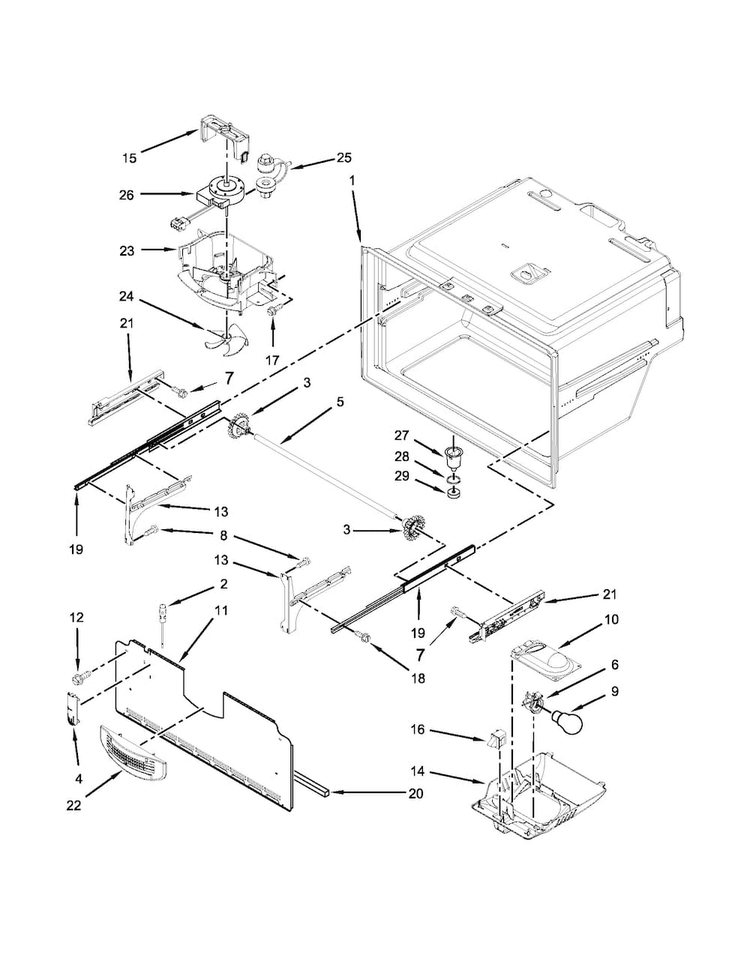 Freezer Liner Parts Diagram and Parts List for MFI2269VEB10  Maytag Refrigerator