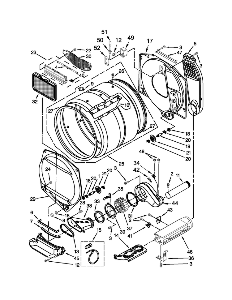 Dryer Bulkhead Parts Diagram and Parts List for MET3800XW1  Maytag Washer Dryer Combo