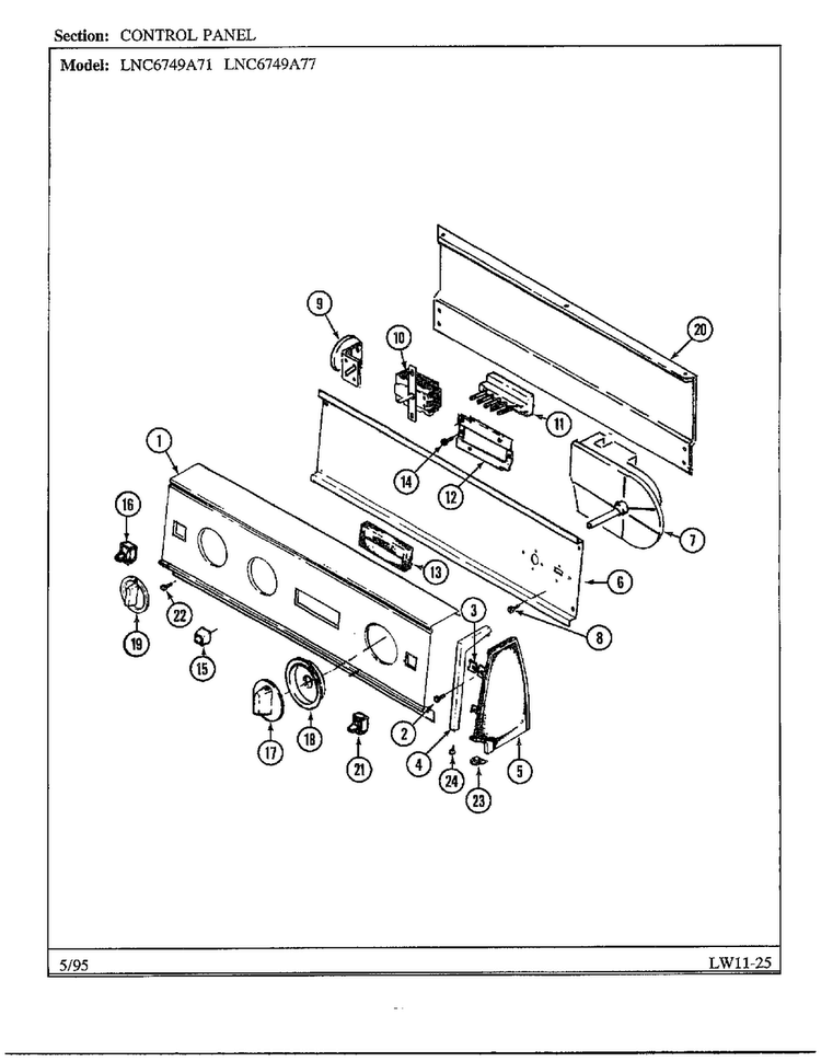 Control Panel Diagram and Parts List for 6749  Norge Washer