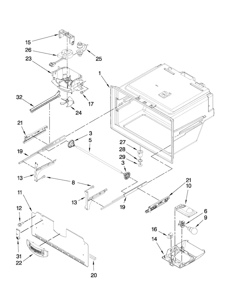 Freezer Liner Parts Diagram and Parts List for MFI2569YEM0  Maytag Refrigerator