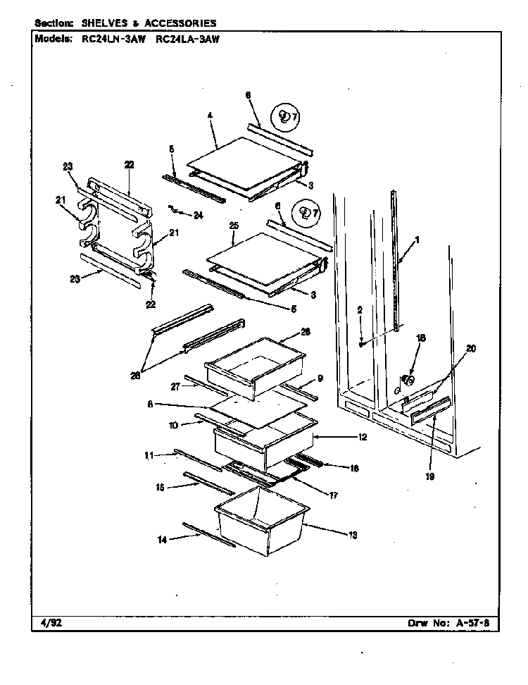 Shelves & Accessories Diagram and Parts List for RC24LA-3AW BS81D Magic Chef Refrigerator
