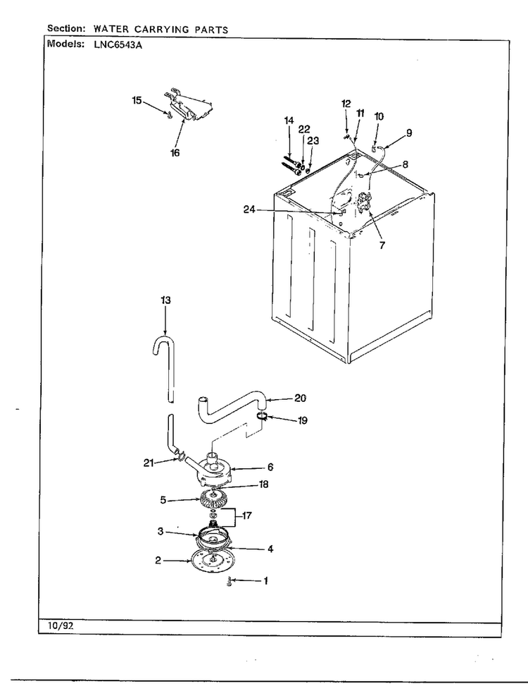 Water Carrying Parts Diagram and Parts List for 6543A  Norge Washer