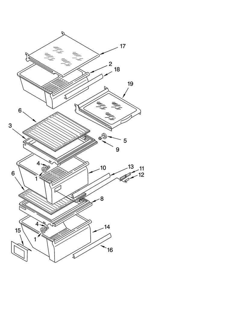 Refrigerator Shelf Parts Diagram and Parts List for ASD2524VEB01  Amana Refrigerator