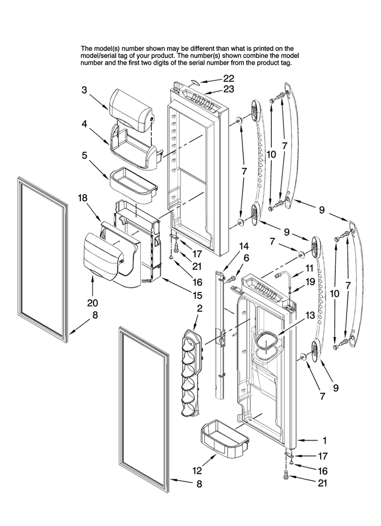 Refrigerator Door Parts Diagram and Parts List for MFI2568AEB13  Maytag Refrigerator