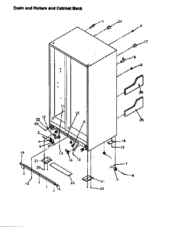 Drain And Rollers And Cabinet Back Diagram and Parts List for SX25S-P1198902WL  Amana Refrigerator