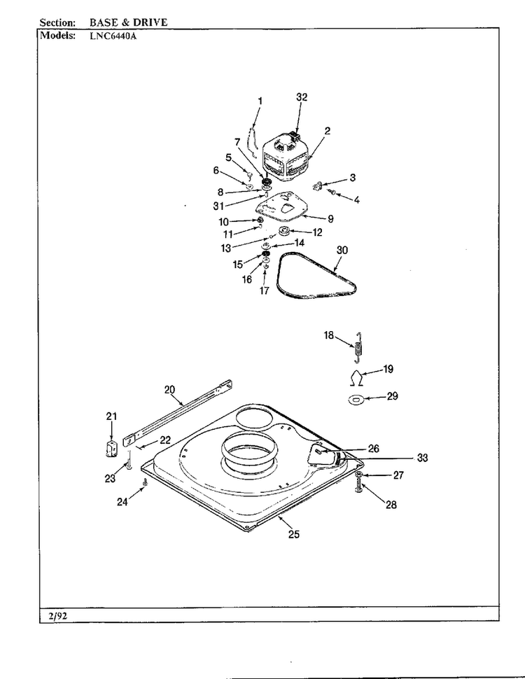 Base And Drive Parts Diagram and Parts List for 6440A REV K Norge Washer