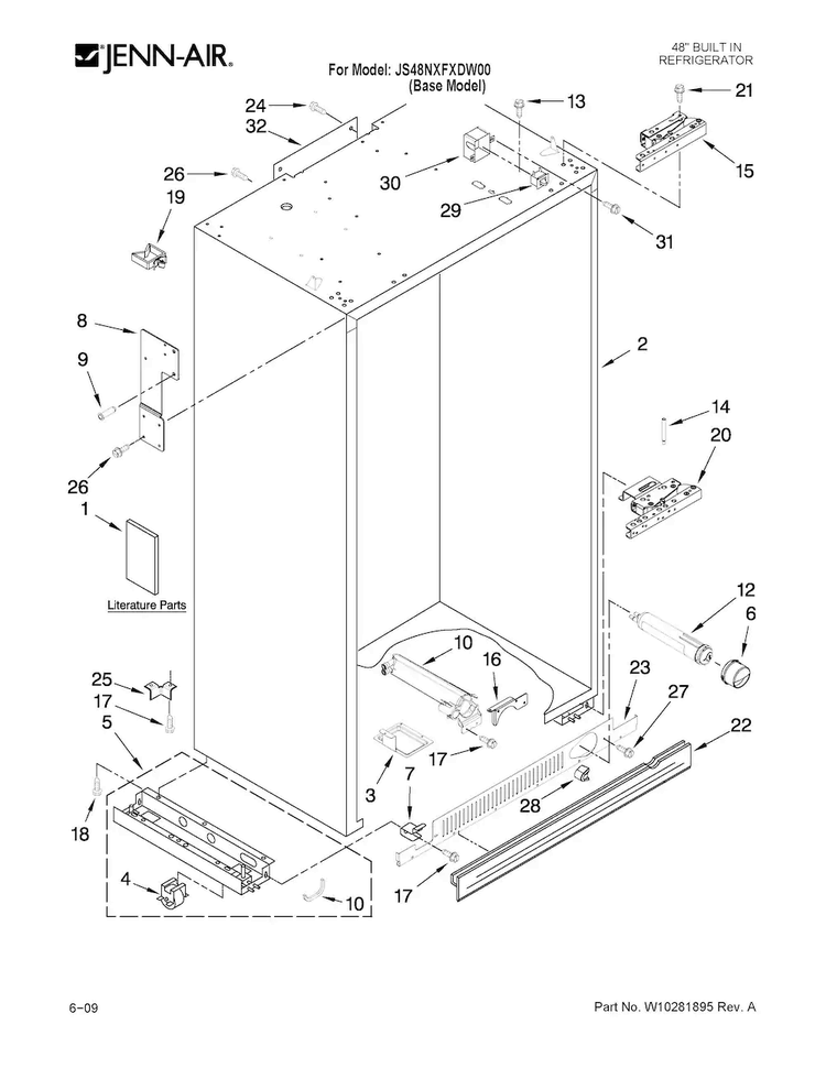 Cabinet Parts Diagram and Parts List for JS48NXFXDW00  Jenn-Air Refrigerator