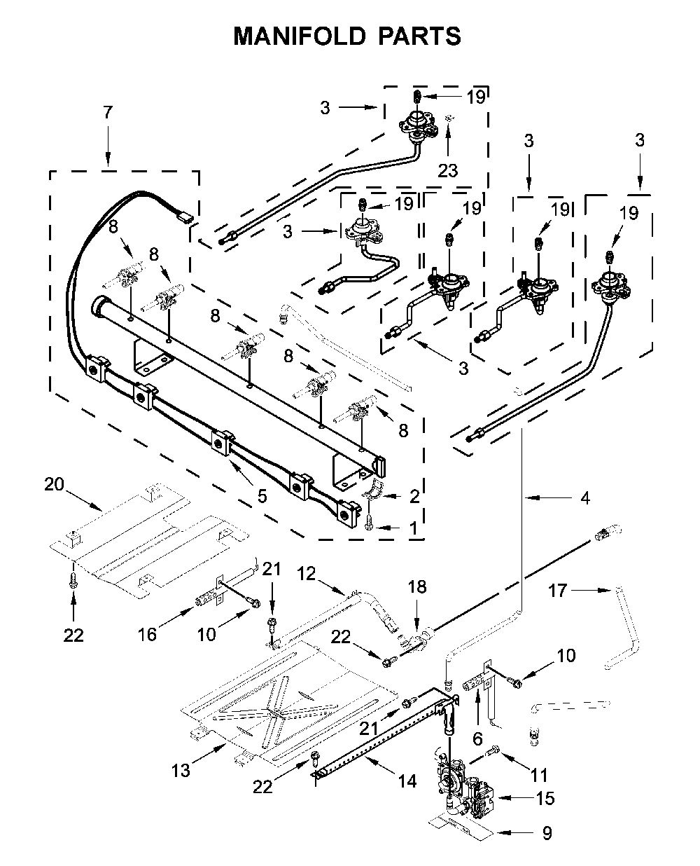 Manifold parts Diagram and Parts List for MGR6600FZ2  Maytag Range