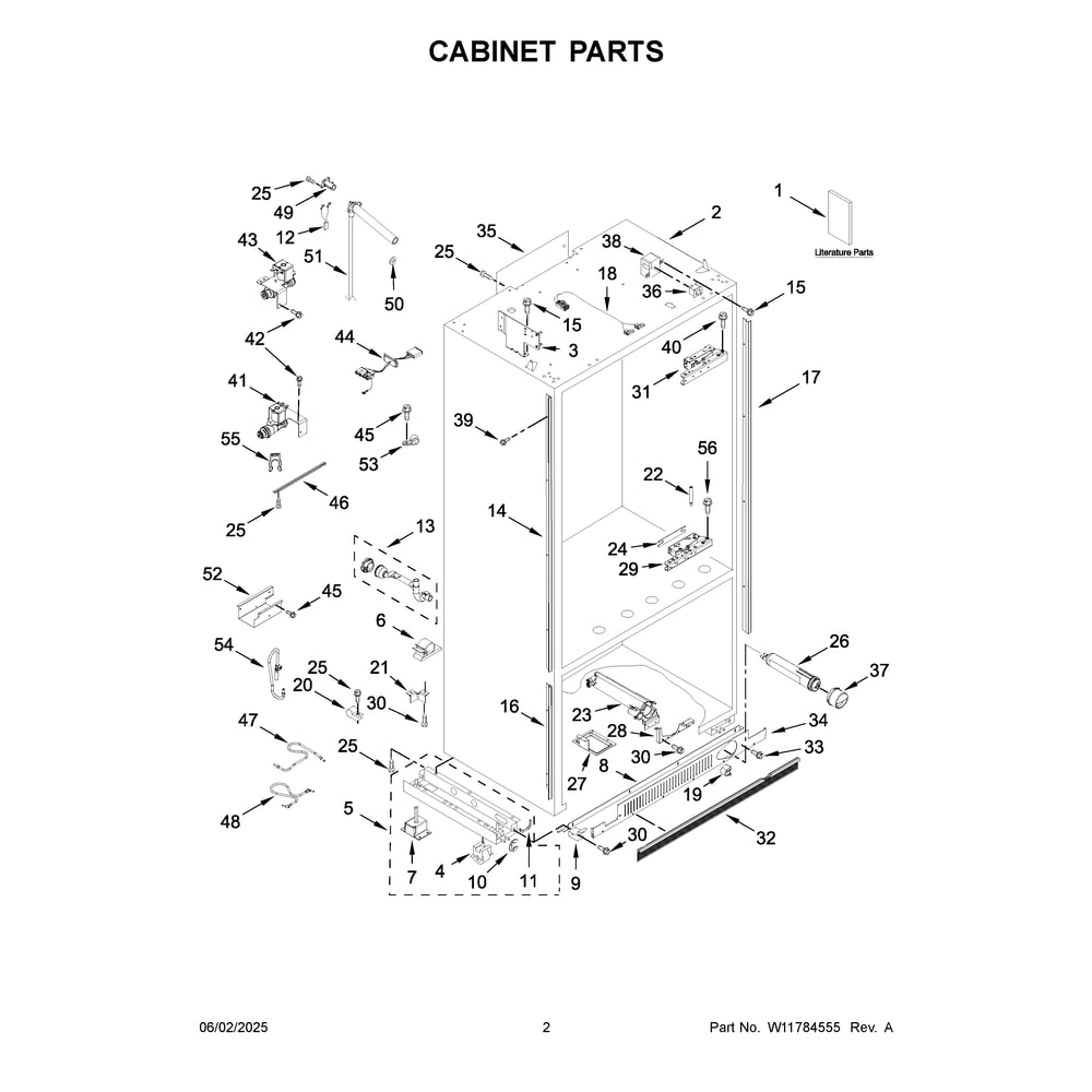 Cabinet Parts Diagram and Parts List for JB36NXFXRE21  Jenn-Air Refrigerator